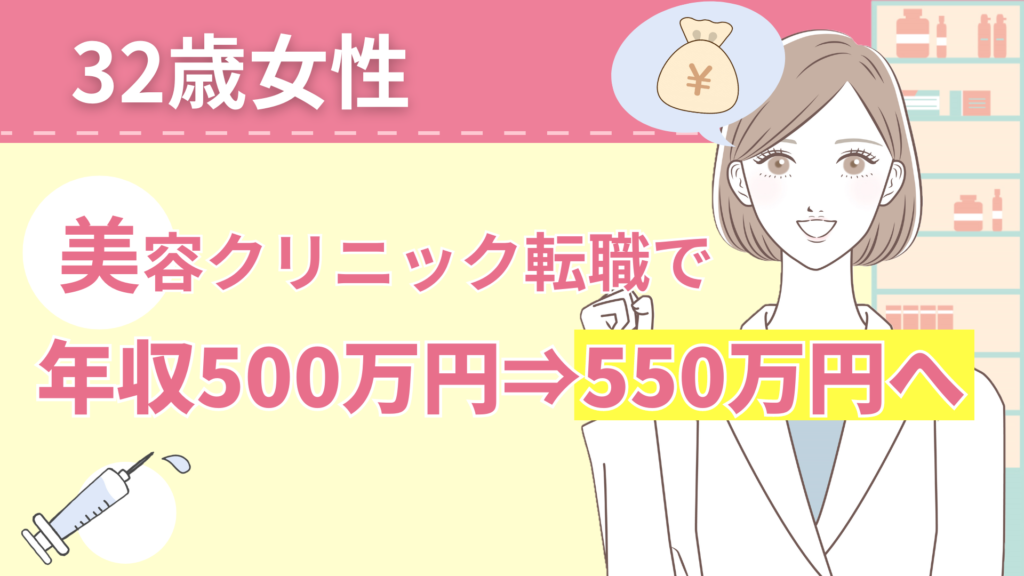 32歳女性：美容クリニック転職で年収500万円⇒550万円へ